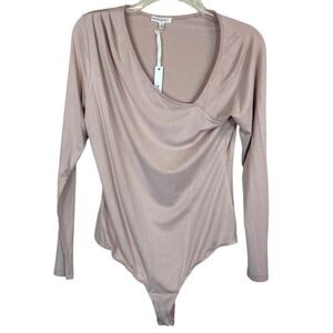 NWT Maisie Long Sleeve Bodysuit Asymmetrical Neckline Casual Top Small‎ Nude